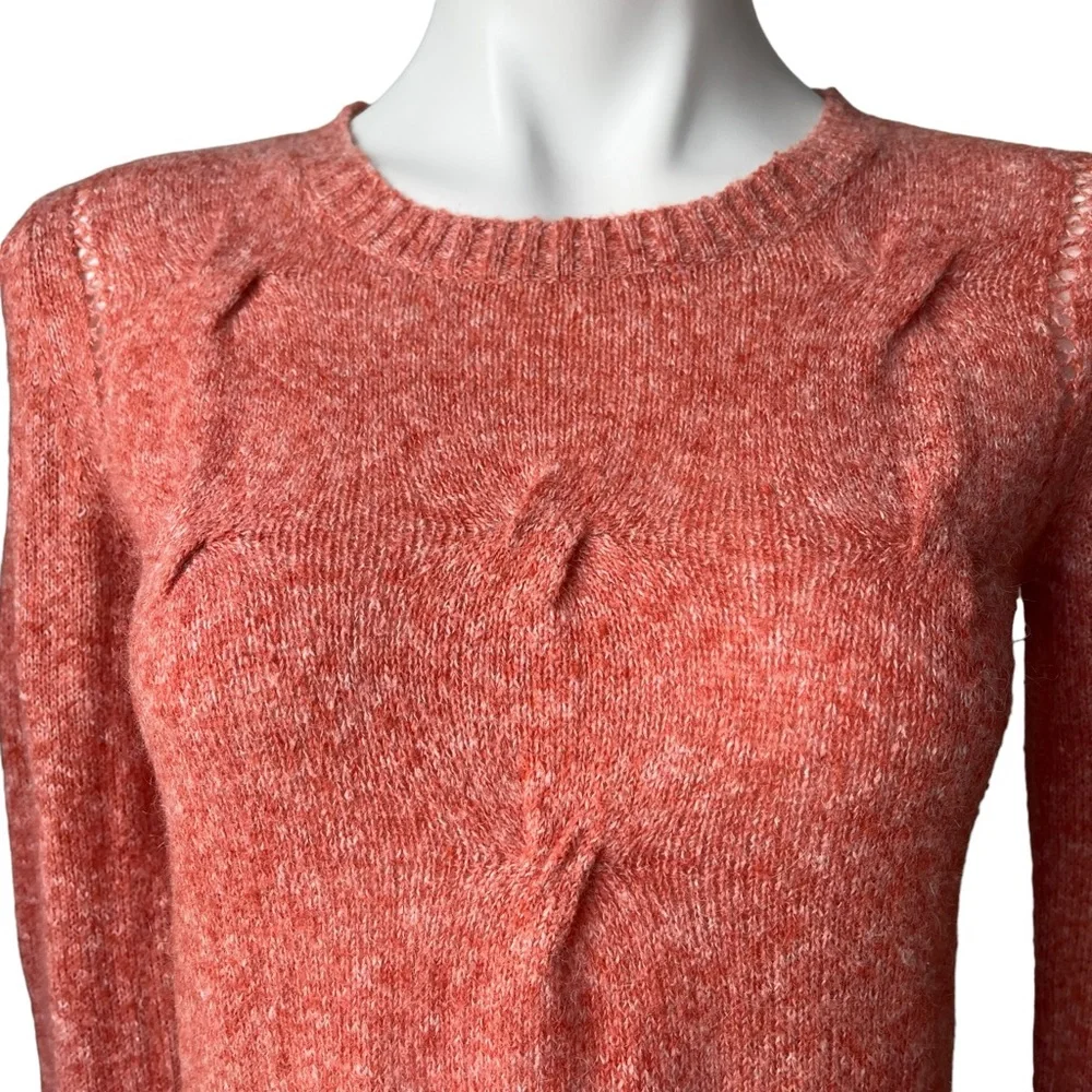 Prana Heathered Coral Orange Cable Knit Pullover Long Sleeve Sweater, Sz L - Picture 7 of 12